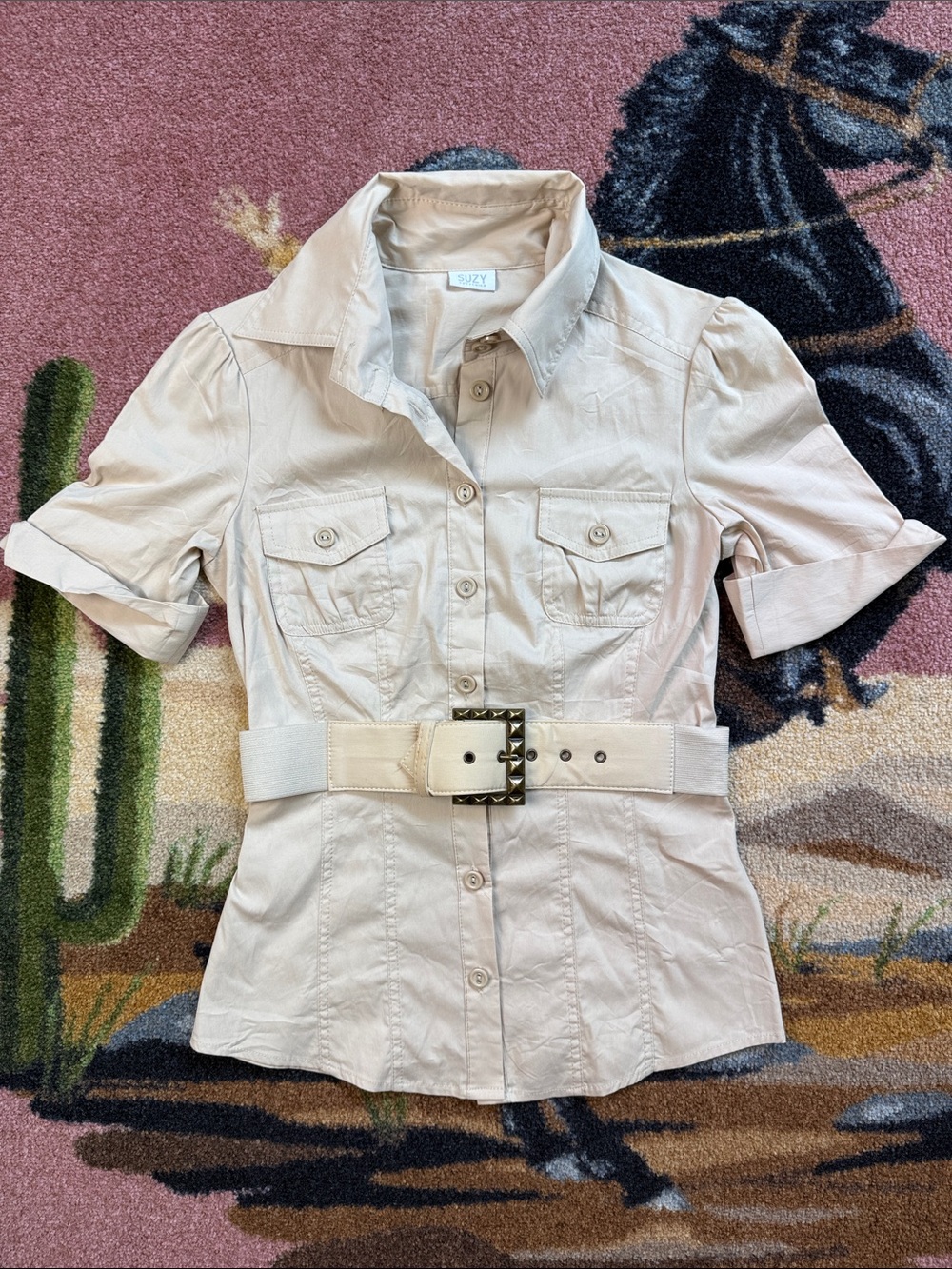 VINTAGE Y2K BELTED SHIRT BUTTON DOWN